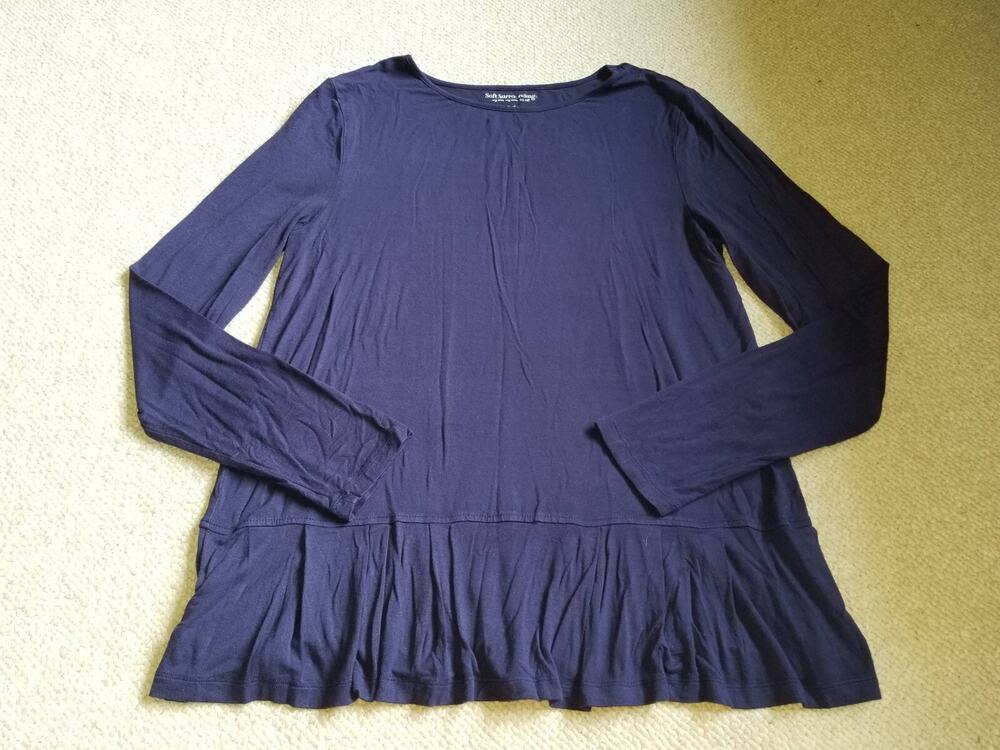Womens Top-SOFT SURROUNDINGS-navy stretch knit peplum BOHO whimsigoth Artsy -S